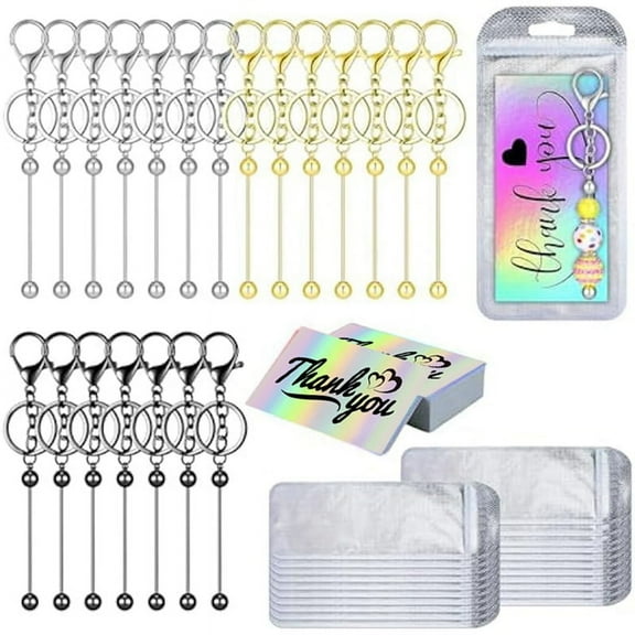 63 Pcs Beadable Keychain Bars Resealable Set Making Supplies Kit for DIY Pendant Craft Jewelry