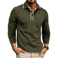 thumbnail image 3 of Dwelliawo Men's Casual Polo Shirts Loose Fit Collared Stylish Golf Dress Pullover Basic Button Classic Long Sleeve Shirts Green L, 3 of 5