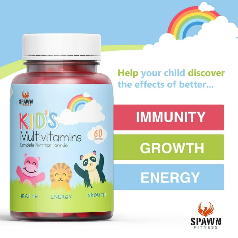 Spawn Fitness Kids Multivitamin Gummies with Vitamin A C D E for Immune  Support 60 Count