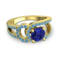 thumbnail image 3 of Diamond-Capitals 2.50 Carat Beautiful Round Cut Blue Sapphire & Blue Topaz Gemstone Engagement Ring for Fiancee 18K Yellow Gold Size 4, 3 of 8