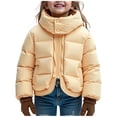 thumbnail image 2 of Kids Fall Winter Solid Color Quilted Bread Puffer Jacket, Boys Girls Thick Warm Fake Two Piece Hooded Coat,Yellow, 2 of 9