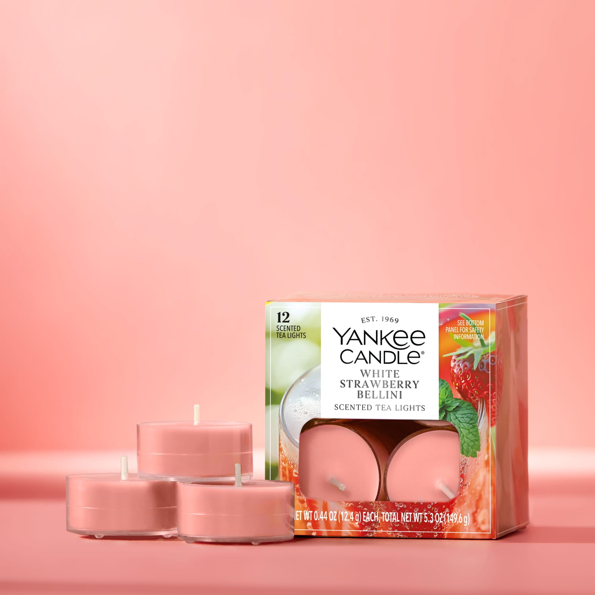 Yankee Candle Scented Tealight Candles, 12-Pack, White Strawberry Bellini Mini Candles