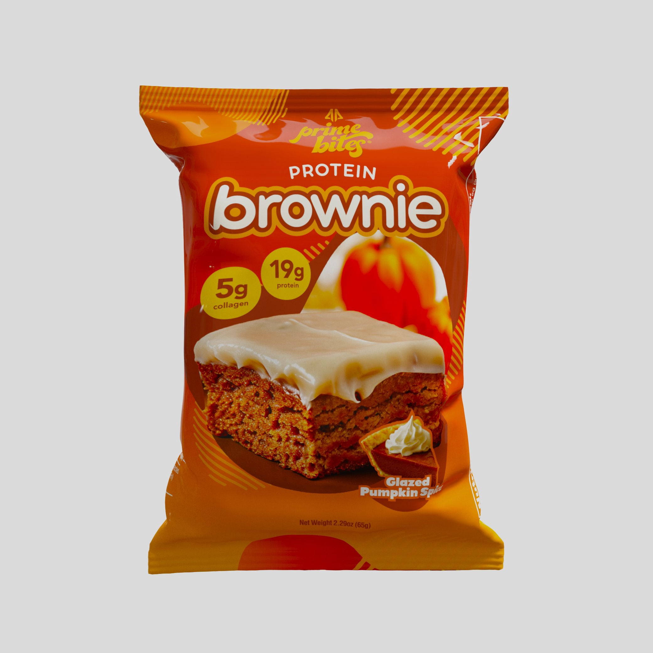 Prime Bites Protein Brownie with 19g Protein and 5g Collagen - Pumpkin Spice, 12 Count
