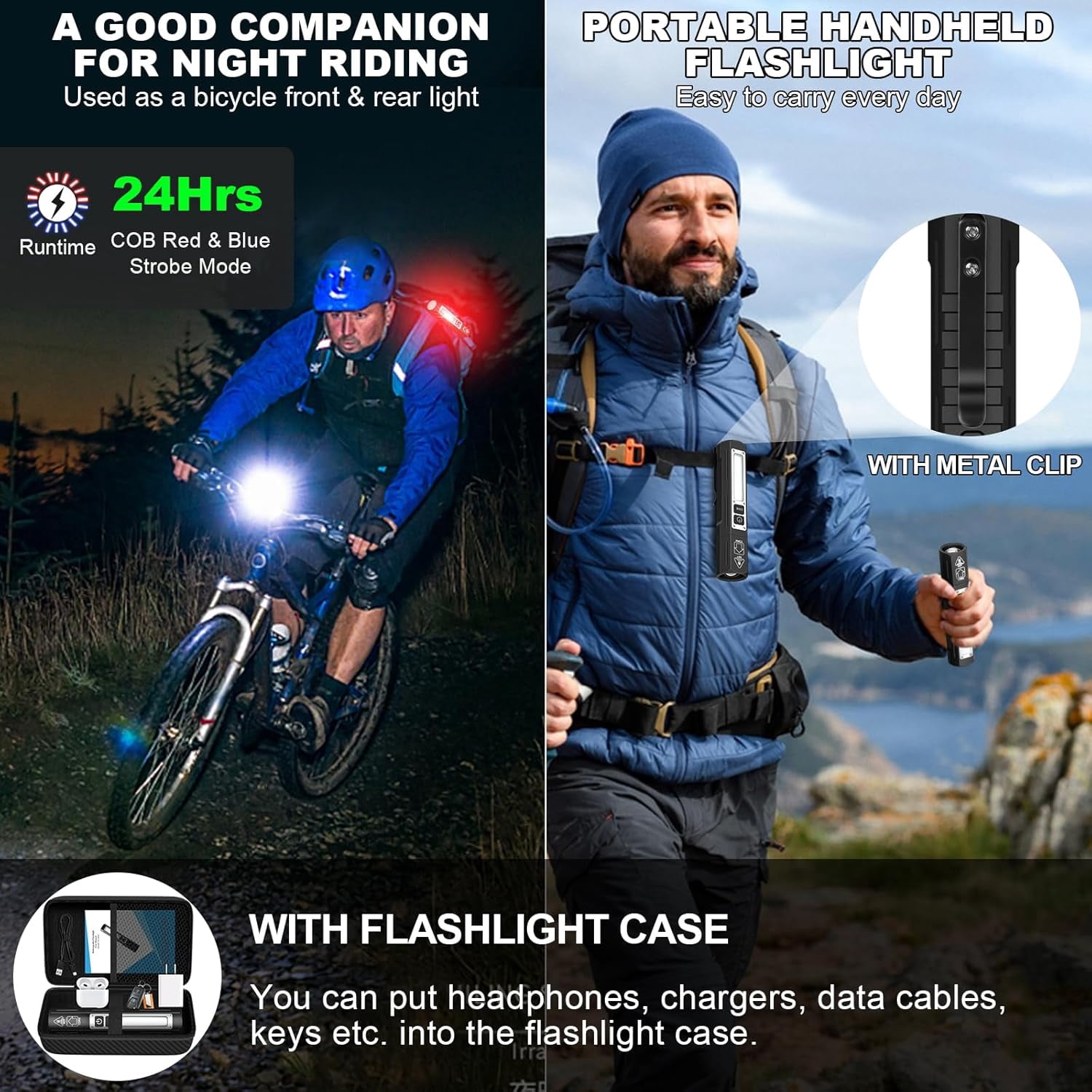 Banral 2-Pack Rechargeable Super Bright Magnetic Flashlight - 1000 Lumens, 8 Modes, Magnetic, Pocket-Sized for Camping & Emergencies