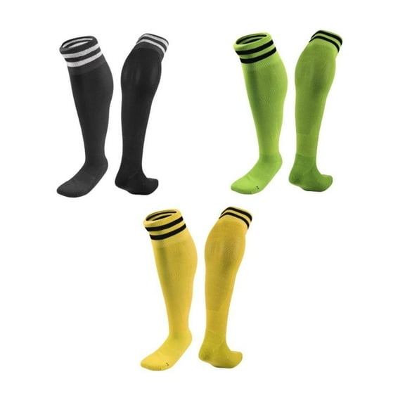 Lian LifeStyle 3 Pairs Knee High Sports Socks for Soccer, Softball, Baseball, Soccer, and Many Other Sports XL002 Size XS Black,Green,Yellow
