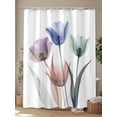 thumbnail image 4 of Simple Floral Shower Curtain, Blue Green Purple Flower Leaves Pattern Waterproof Shower Curtain Set with 12 Hooks Lightweight Washable Fabric Shower Curtains for Bathroom 48x72 Inches, 4 of 6