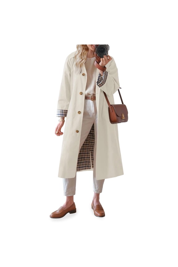 Womens Long Trench Coat Single Breasted Oversized Windproof Overcoat Fashion Outerwear