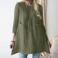 thumbnail image 2 of IROINNID Reduced Long Sleeve Dress for Women Mid-Length Shift Dress Round-Neck Comfy Long Sleeve Loose Solid Dress,Olive Green, 2 of 6