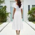 thumbnail image 4 of PiGOGI Women's Puff Sleeve Dress Long Solid Color Loose Fit Casual Summer Maxi Dress White XL, 4 of 7
