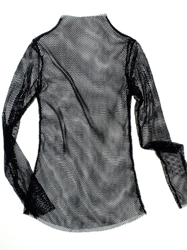 Esho Women Long Sleeve See Through Blouse Fishnet Hole High Neck Mesh Tops Shirt Walmart Com Walmart Com