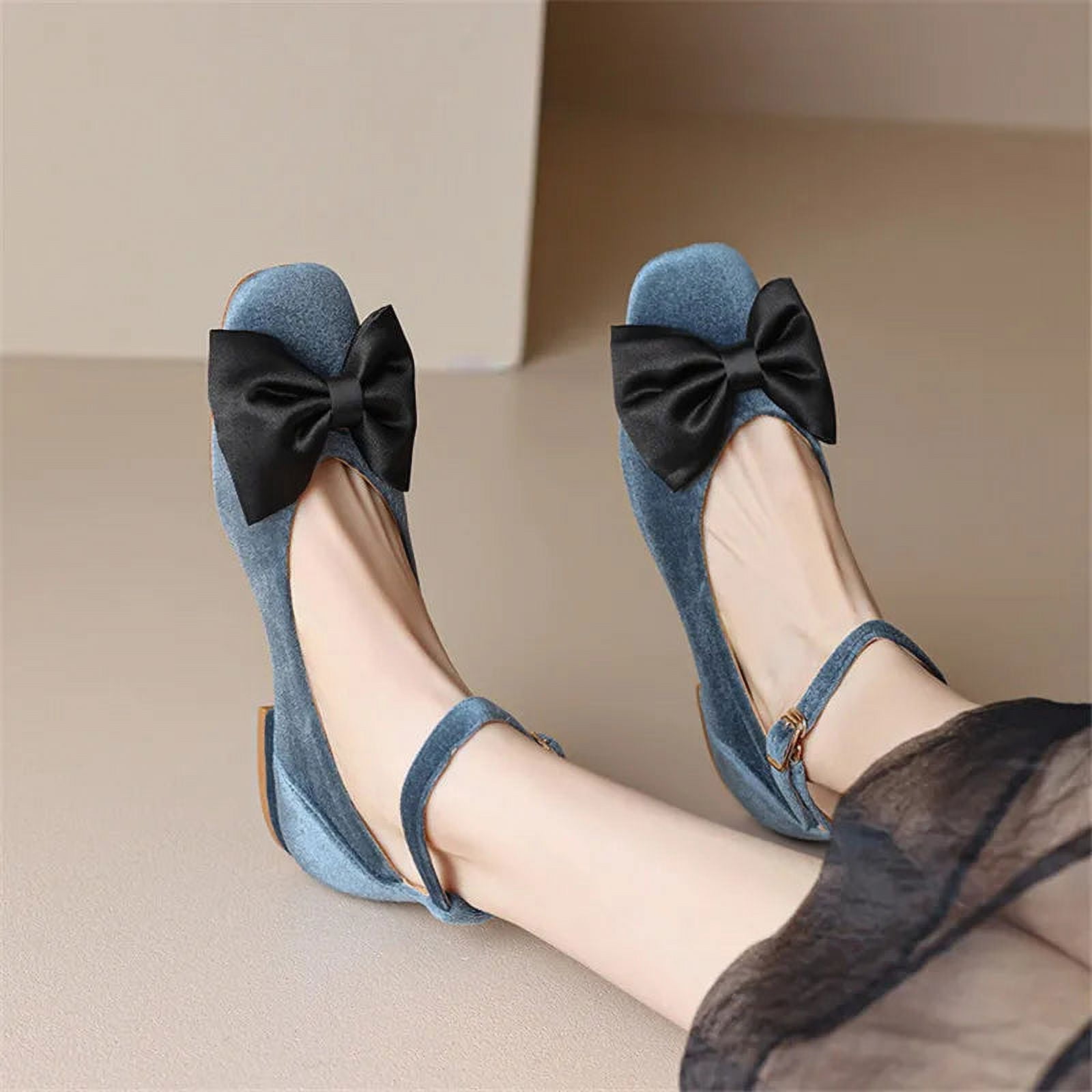 Bow Square Toe Low Heel Mary Jane Shoes Spring summer Woman Shoes Chunky Heel Shoes for Women Handmade Walmart