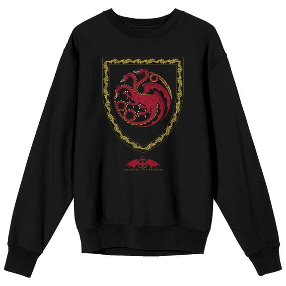 House of the Dragon Red Dragon Crest Men's Black Crewneck Sweatshirt-3XL