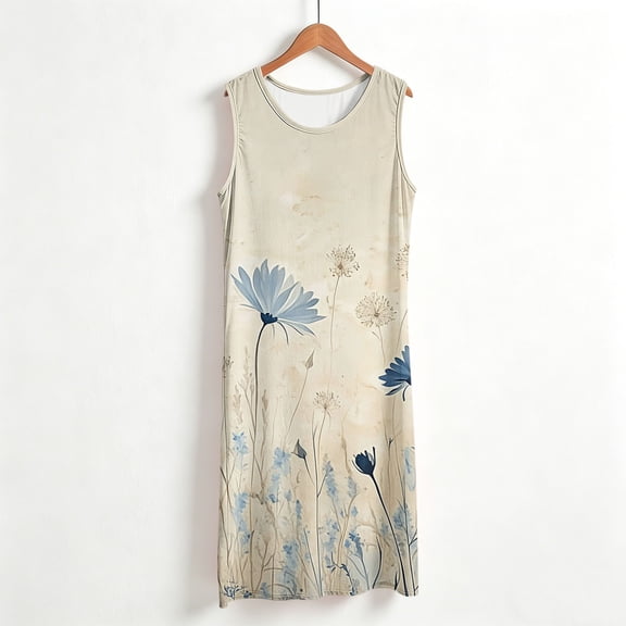 Aboser Vintage Floral Nightgowns for Women Sleeveless Long Sleepwear Plus Size Casual Crew Neck Lounge Dress Summer Soft Nightshirt