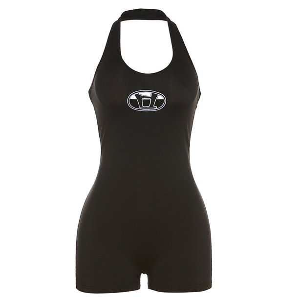 Mono sexy de estilo europeo y americano para mujer, con escote bajo, espalda descubierta, estampado, cintura alta y cadera