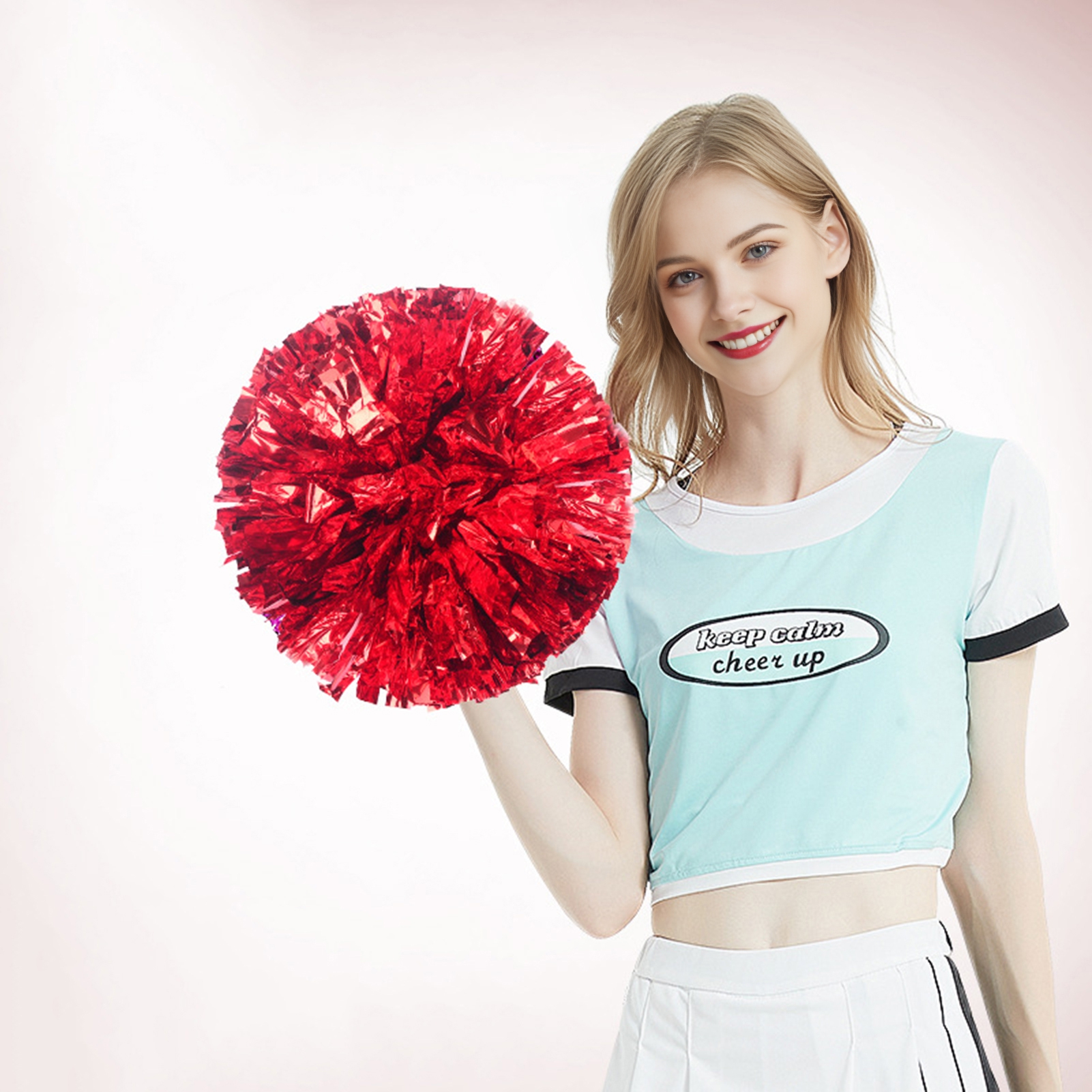 Eoperou Cheerleader Pom Poms - 10Pcs Metallic Cheerleader Pompoms with Finger Ring, Cheering Props for Squad Team