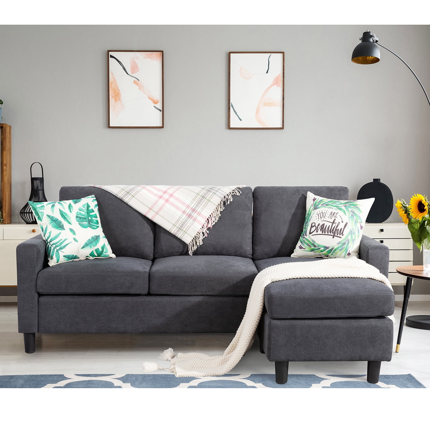 nicotine Mannelijkheid Aanpassen Sobaniilo Convertible Sectional Sofa Couch, Modern Linen Fabric L-Shaped  3-Seat Sofa Sectional with Reversible Chaise for Small Space (Dark Gray) -  Walmart.com