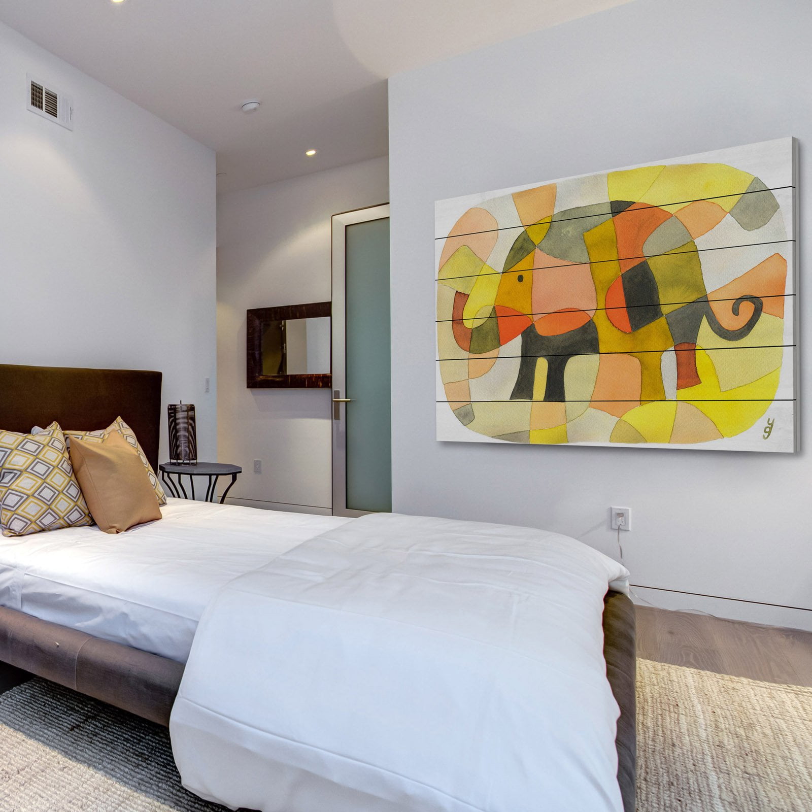 Marmont Hill "Elephant Colors" by Yolanta Gawlik Painting Print on White Wood