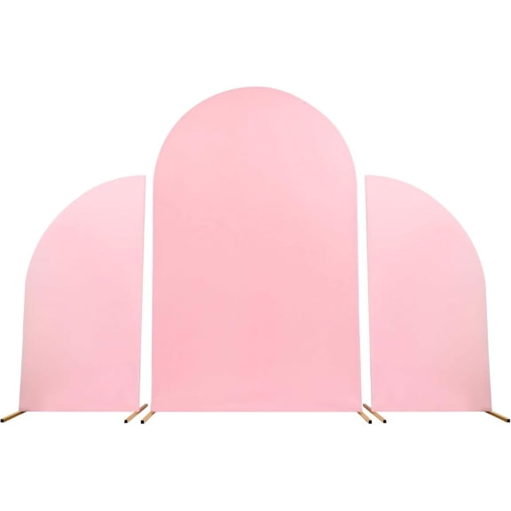 Set of 3 Wedding Arch Backdrop Stand with Cloth Cover Modern Wedding Arch Stand Covers with Base Elegant Metal Wedding Arch Frame for Wedding Birthday Party Balloon Arch Decoration (Gold&Pink)
