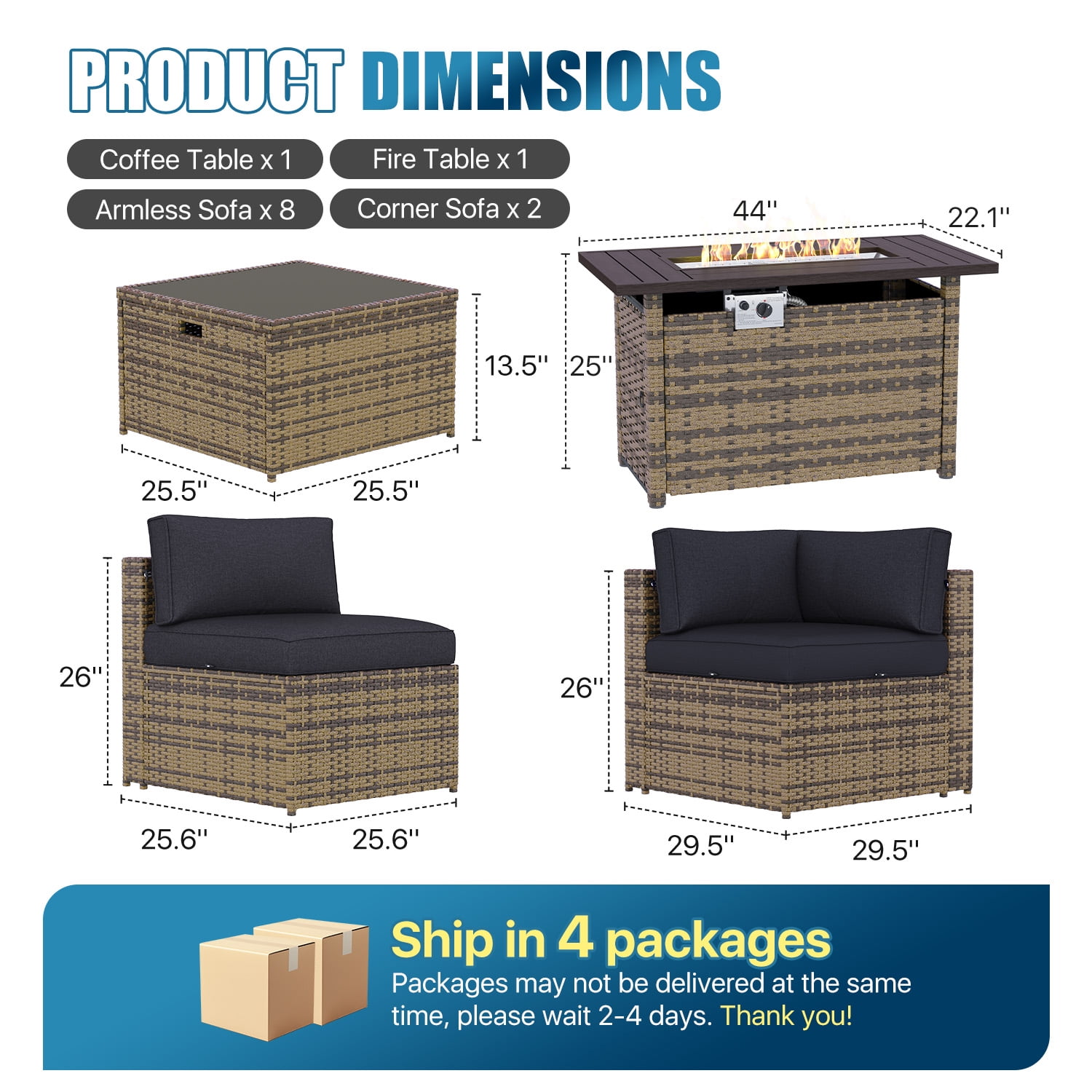 Sunmthink 12-Piece Outdoor Patio Furniture, Patio Furniture Sets with Fire Pit, Wicker Outdoor Conversation Set and Waterproof Cover