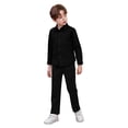 thumbnail image 3 of Kids Shirt and Pants Set, Boys Solid Color Formal 2 Piece Outfit, Simple Style Long Sleeve Shirt and Dress Pants for Children, Age 2-15 Years Black 100, 3 of 8