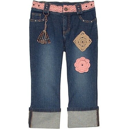 Girl's Crochet Patch Cuffed Capris
