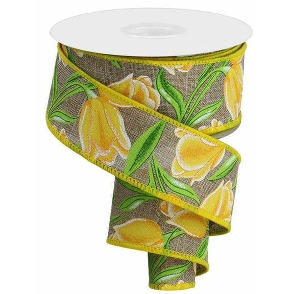 1.5" Tulips on Royal Ribbon: Yellow (10 Yards)