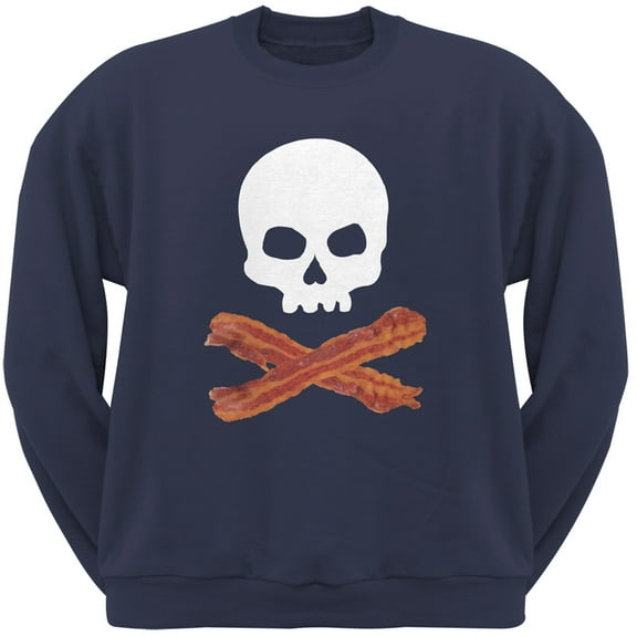 Bacon Skull And Crossbones Navy Adult Sweatshirt - Large