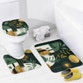 thumbnail image 4 of 4Pcs Shower Curtain Set with Rugs Bath Mat U-Shaped Floor Mat Toilet Lid Oval Rug Green Boho Abstract Retro Mid Century Durable And Waterproof Mid Century Green Tropical Leaves Decorative, 4 of 8