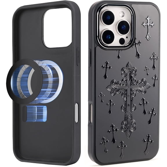 Case for iPhone 14 Pro Max, Shockproof, Slim Phone Case, High-End Raised Relief Embossed Design Protective Magnetic Cover], Blessed Cross Jesus