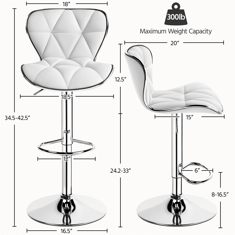 Alden Design Adjustable Mid-back Faux Leather Counter-Height Bar Stool for Kitchen Counter, Set of 2, White