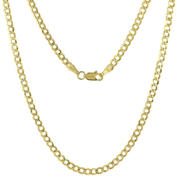 10k Solid Yellow Italian Gold Curb Link Chain Necklace Cadena de Oro 3.1mm 22"