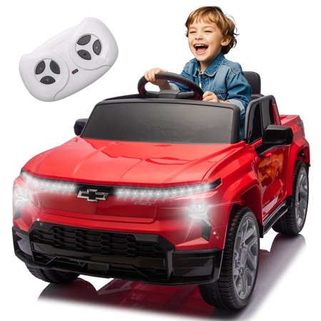 Track Seven 24V Ride on Car, Licensed Chevrolet Silverado Electric Car Truck with Remote Control, Bluetooth, LED Lights, Power Display, Rear Storage Ride on Toy Car for Boys Girls Age 3+, Red