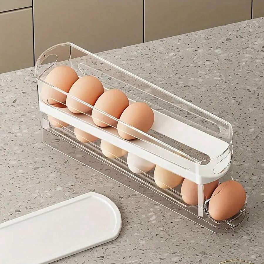 Double Layer Automatic Egg Roller Storage Box, Rolling Egg Dispenser for Refrigerator, Cabinet, and Kitchen Organization, Egg Storage Rack