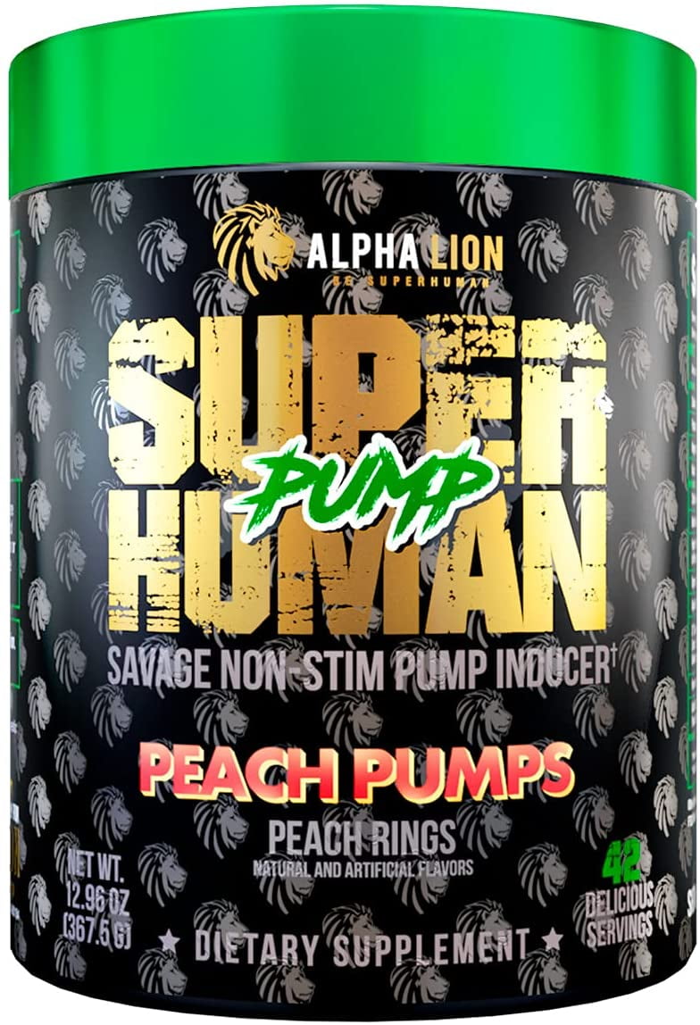 Alpha Lion Pump, Stimulant Free Preworkout, Balloon-Like Muscle Fullness Even After Your Workout (42 Servings, Peach Pumps)