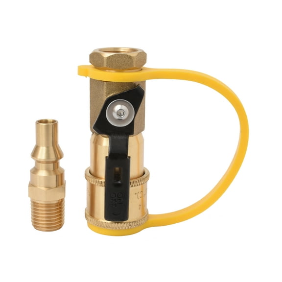 Flame King 1/4" RV Propane Quick Connect Adapter with Shutoff Valve & Full Flow Plug