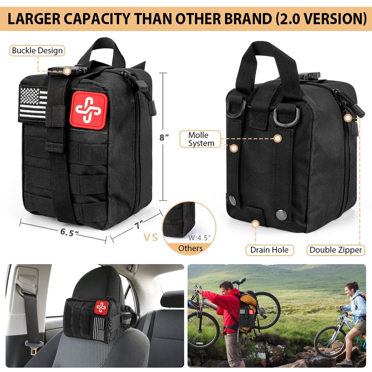 Kit  250pcs Gear First Aid With Molle System Compatible Bag And Emergency Tent For Earthquake Outdoor Adventure Hiking Gifts Men Women