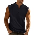 thumbnail image 3 of Men’s Button Down Solid Color Summer Tank Top Sleeveless Wide Shoulder Slim Fit, 3 of 5