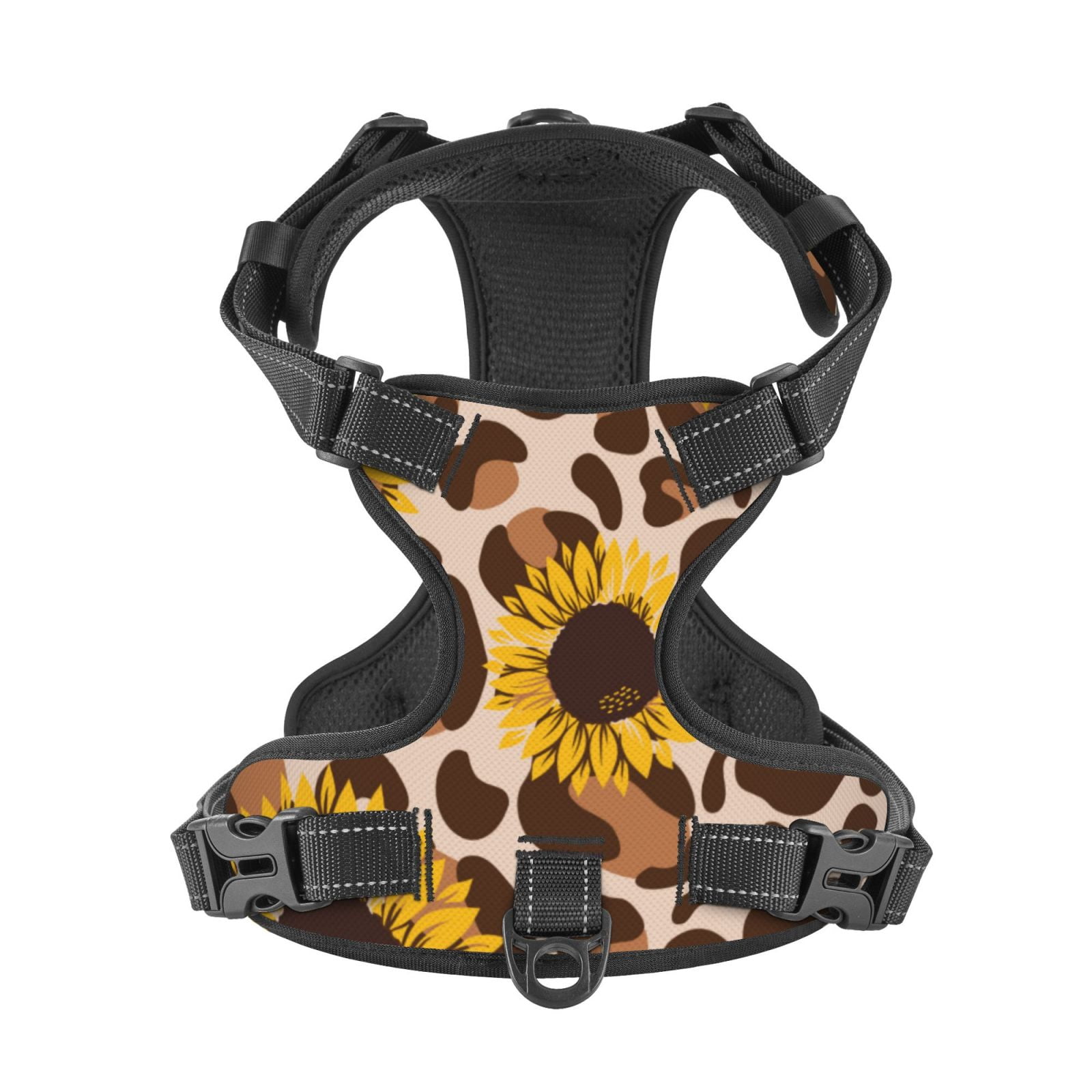 Kdxio Leopard Sunflowers Print No Pull Dog Harness Adjustable Reflective Oxford Easy Control Medium Large Dog Harness for Training and Everyday-Large