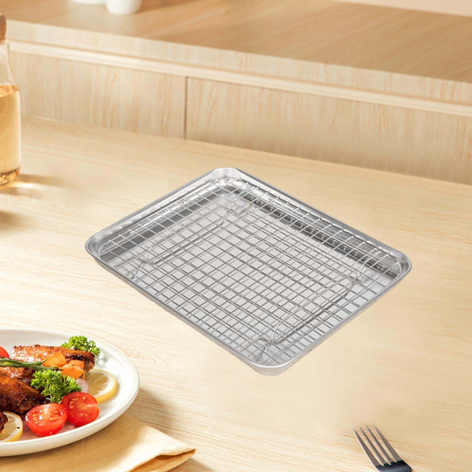 Fiocias Baking Sheet with Rack Bakeware Reusable Food Container Stainless Steel for Home 31.5cmx24.5cmx2.5cm