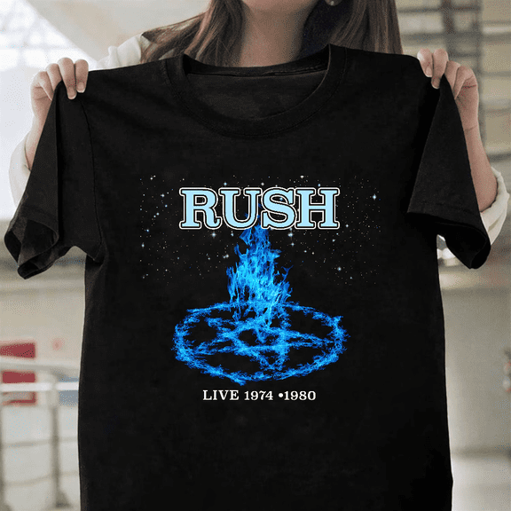 Legendary 1974 Live Graphic Inspired By Rush Concert Era Art Unisex T-Shirt, up to size 3XL.