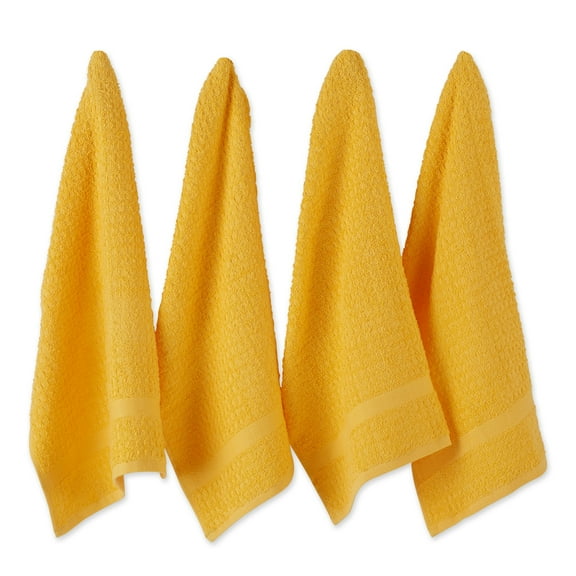 Solid Yellow Waffle Terry Dishtowel Set of 4 15x26