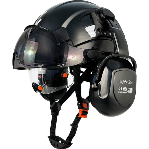 Casco de seguridad SAFEBUILDER Industrial con orejeras con visera, color negro