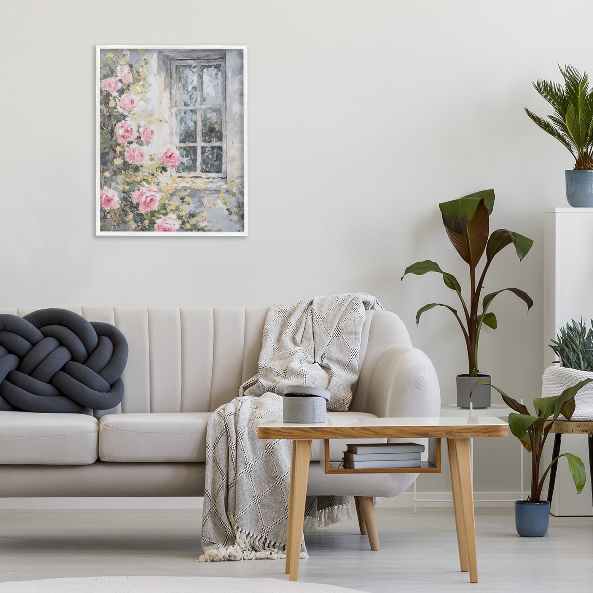 Stupell Industries View Of Roses Cottage Window White Framed Giclee Art, design by LSR Design Studio