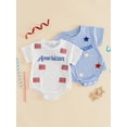 thumbnail image 3 of BemeyourBBs Newborn Baby Boy Girl 4th of July Outfit Patriot Independent Day Summer Clothes Infant Baby Bubble Romper Letter Star Flag Embroidery Short Sleeve Bodysuits Jumpsuits, 3 of 9