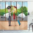 thumbnail image 1 of Airport Shower Curtain, Sweet Cartoon of Cabin Crew Pilot and Hostess with Airplanes Nursery Themed, Fabric Bathroom Set with Hooks, 69W X 70L Inches, Multicolor, by Ambesonne, 1 of 3