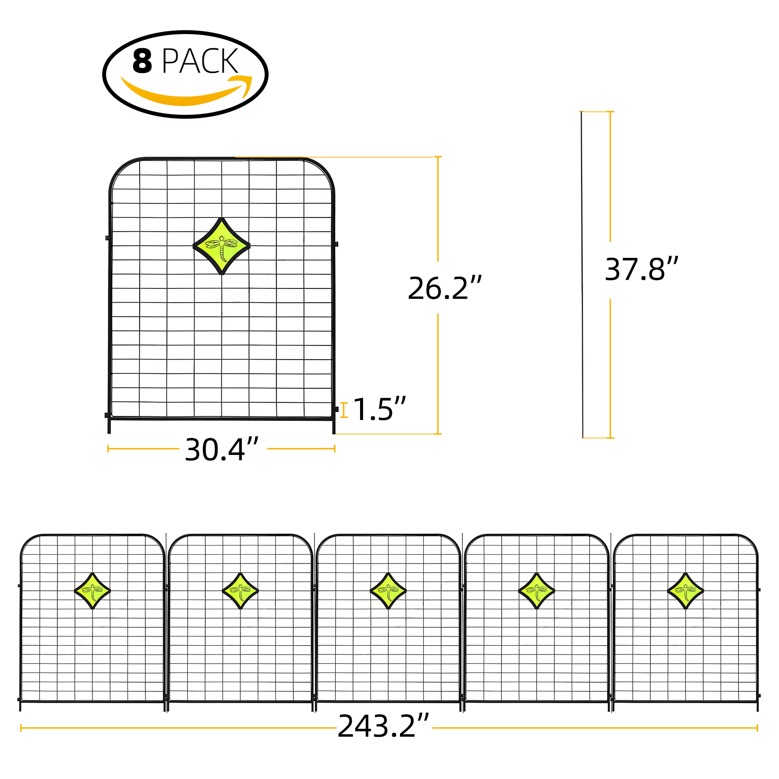 Yesurprise 8 Pack Decorative Garden Fence Outdoor 26.2”(L)X30.4”(H) Metal RustProof Wire Fence for Yard Landscape Patio Outdoor Decor Animal Barrier Garden Border Edging Flower Fence