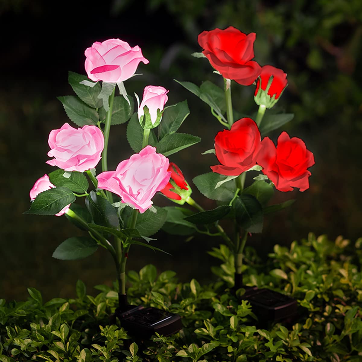 Outdoor Solar Garden Flower Lights, Pack Artificial Rose LED Stake Lights  Waterproof Solar Powered Decorative Lighting for Patio, Backyard, Pathway,  Garden and More (Pink  Red)