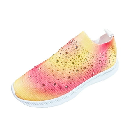 QYZEU Black Dress Shoes for Women Flats Casual Dress Shoes for Women Comfortable Women s Fashion Mesh Breathable Color Diamond Shoes Non Slip Hollow Sneakers Shoes Yellow 41