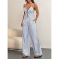 thumbnail image 4 of Women'S 2 Piece Outfit Lace-Up Sleeveless Backless Tank Top and Wide Leg Drawstring Pants Set Club Outfit Blue XL, 4 of 7