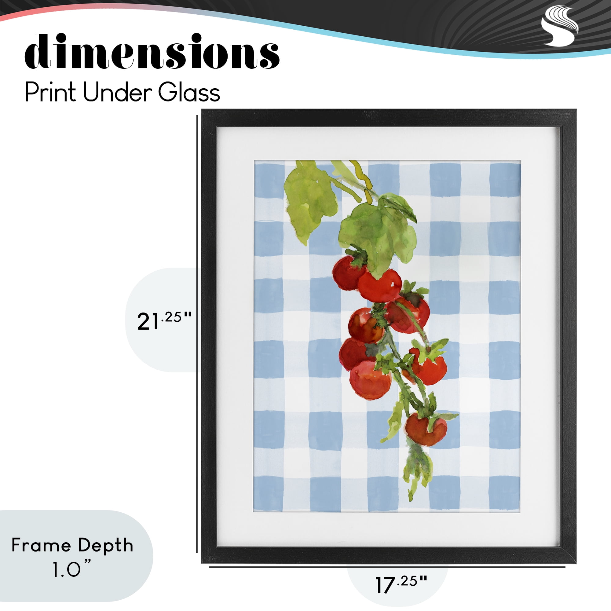 Stupell Industries Vine Ripe Tomatoes on Plaid Black Framed Print Under Glass, design by Lanie Loreth